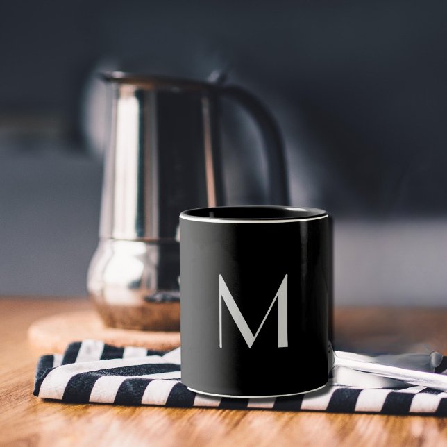 Svartvit - lägg till monogram Två-Tonad mugg (Skapare uppladdad)
