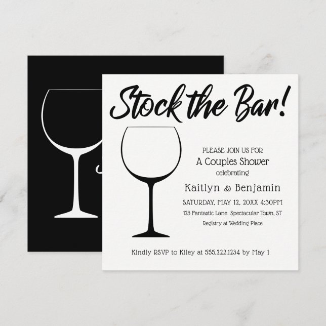 Svartvit Lagrar i Pub-skript Par Shower Inbjudningar (Fram/baksida)