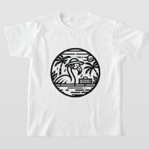 Svartvit lamingo-hörlurar och Tropikar för musik T Shirt