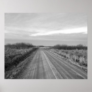 Svartvit Land Road 20x16 Poster Print Art