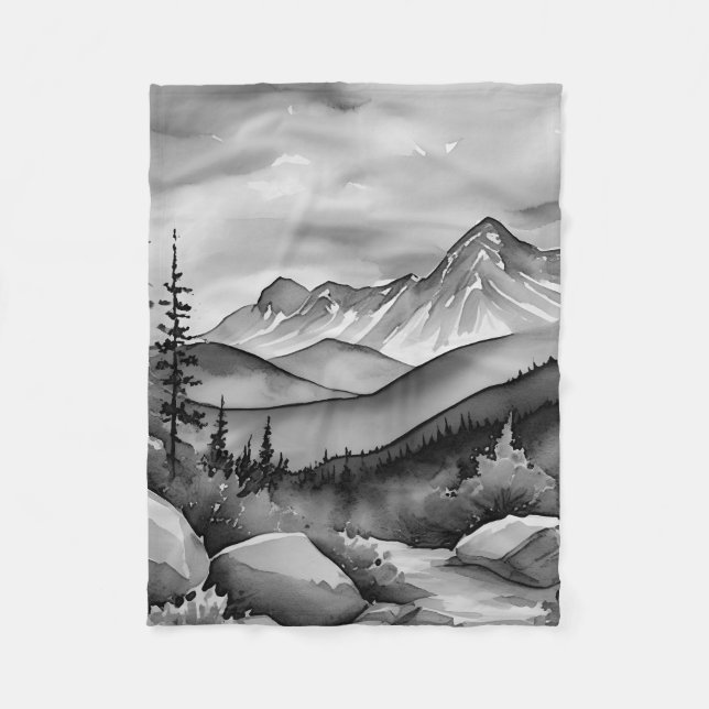 Svartvit landskapskonfärgning av berg fleecefilt (Framsidan)