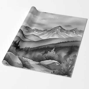 Svartvit landskapskonfärgning av berg presentpapper