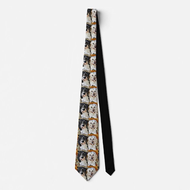 Svartvit leende Golden Doodle hundar Slips (Framsida)