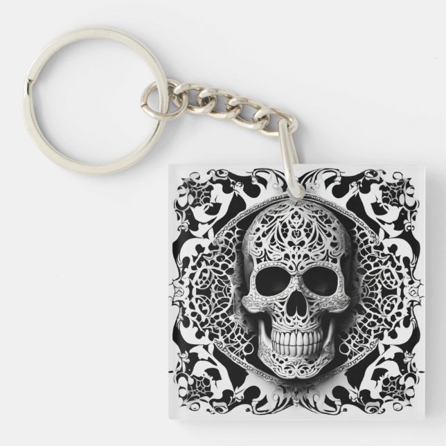 Svartvit leende Snöre Skull (Framsidan)