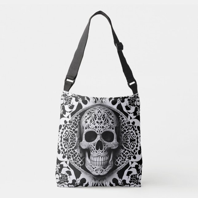 Svartvit leende Snöre Skull Axelväska (Framsida)