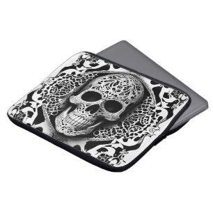 Svartvit leende Snöre Skull Laptop Fodral