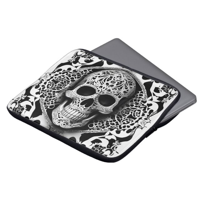 Svartvit leende Snöre Skull Laptop Fodral (Framsida topp)