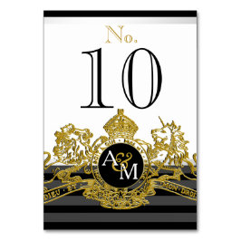 Svartvit Lejon Guld- encornregal Emblem Bröllop Bordsnummer