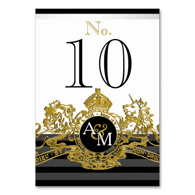 Svartvit Lejon Guld- encornregal Emblem Bröllop Bordsnummer (Framsidan)