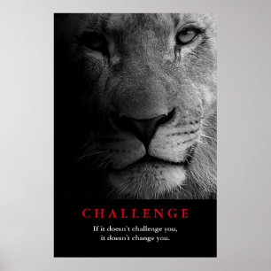 Svartvit Lejon Motivation - utmaning Poster