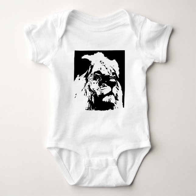 Svartvit lejon popkonst t-shirt (Framsida)