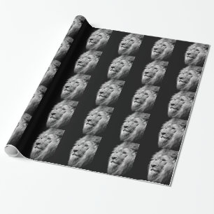 Svartvit Lejon Porträtt - Fotografi på djur Presentpapper