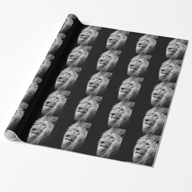 Svartvit Lejon Porträtt - Fotografi på djur Presentpapper (Utrullad)
