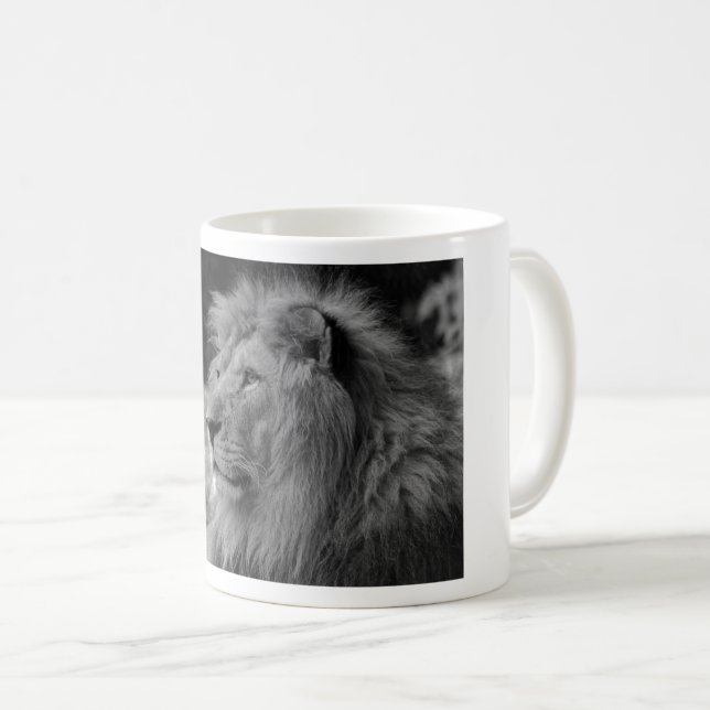 Svartvit Lejon - Vild djur Kaffemugg (Framsida höger)