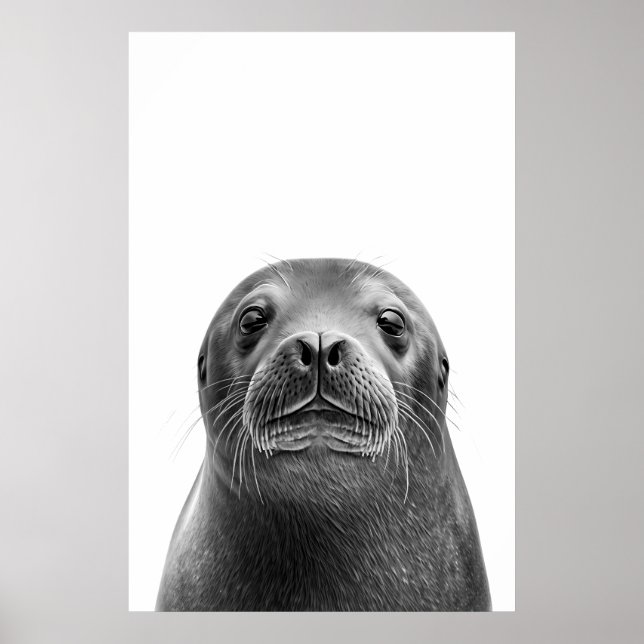 Svartvit lejona havet Porträtt Poster (Framsidan)