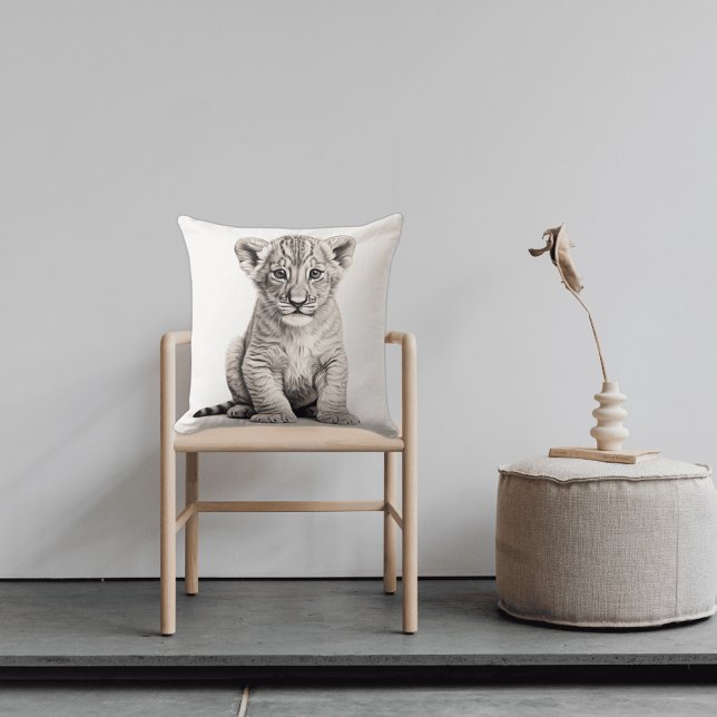 Svartvit Lejona Unge-kvadrat Dekorativ kudde (Skapare uppladdad)