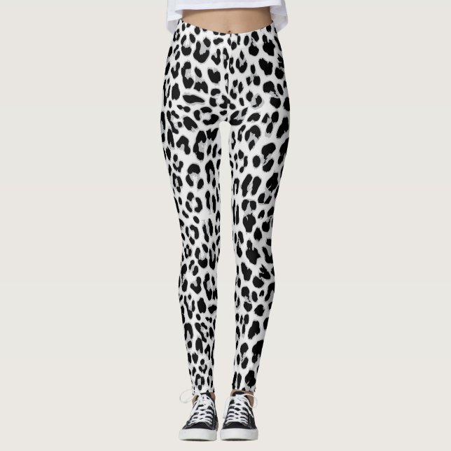 Svartvit leopard för kvinnor leggings (Framsida)