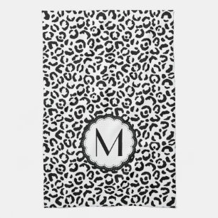 Svartvit Leopard Monogram Kökshandduk
