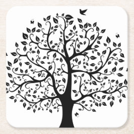 Svartvit Life Träd Underlägg Papper Kvadrat