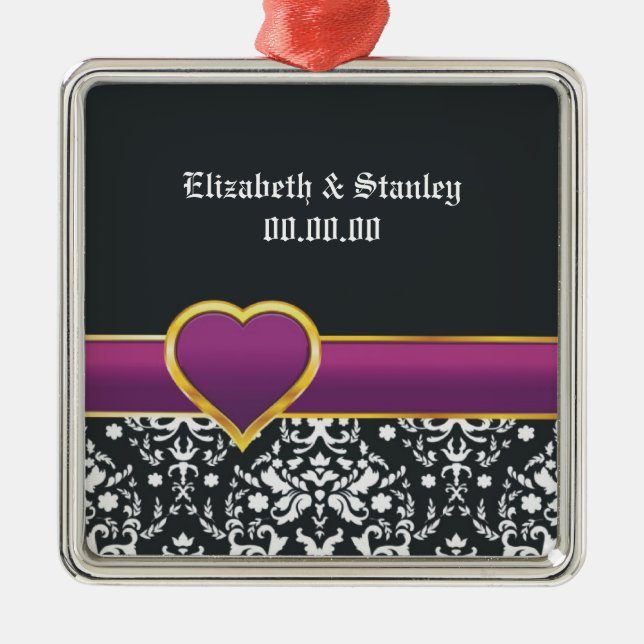 Svartvit lila från moderns hjärta Spara datum Julgransprydnad Metall (Framsidan)