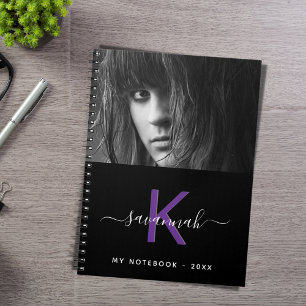 Svartvit lila, monogramskript anteckningsbok