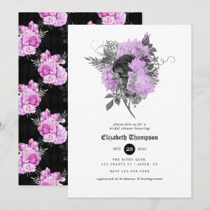 Svartvit, Lila och Silver Blommigt - Möhippa Inbjudningar