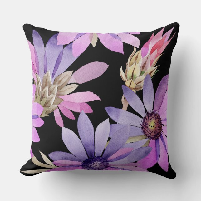 Svartvit Lila vattenfärg Reversible Pillow Kudde (Framsida)