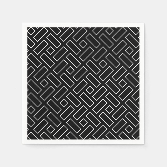 Svartvit, linjärt block Mönster - svart Pappersservett (Framsidan)