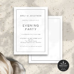 Svartvit linje Gräns Bröllop Evening Party Inbjudningar<br><div class="desc">Enkelt svart och vit linje Gräns Bröllop Evening Party. Helt anpassade. Tillgänglig digitalt och utskriven. Det är enkelt att anpassa texten till dina uppgifter och ändra färg för typografi och bakgrund på varje sida om du vill kan ändras till valfri eller valfri genom att redigera ytterligare alternativ.</div>