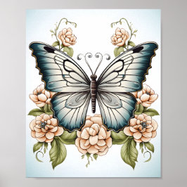 Svartvit linje Teckning i en fjäril Poster