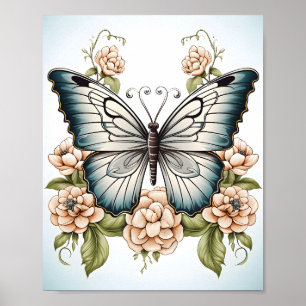 Svartvit linje Teckning i en fjäril Poster