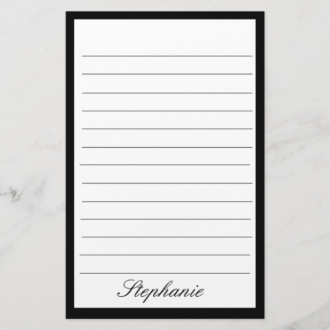 Svartvit Linjer Ram Monogram Namn Anpassningsbar Brevpapper (Framsida)