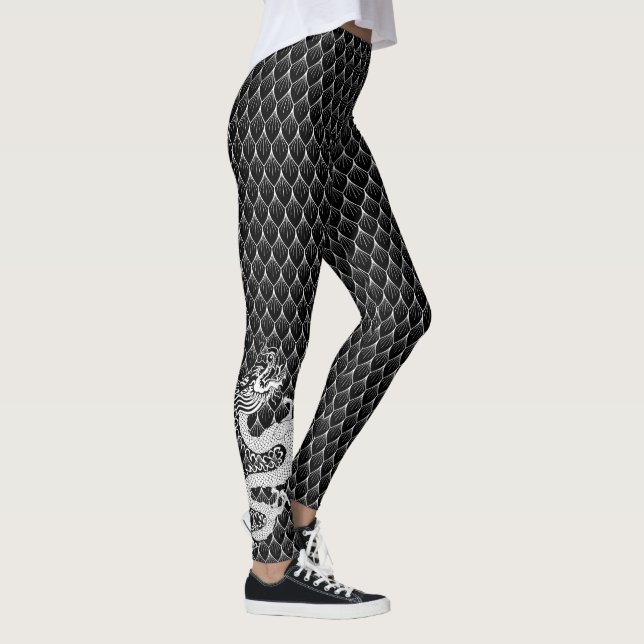 Svartvit liten drake leggings (Höger)