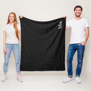 Svartvit liten polka punkt & Namn eller Monogram Fleecefilt
