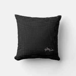 Svartvit liten polka punkt & Namn eller Monogram Kudde