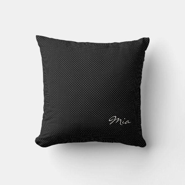 Svartvit liten polka punkt & Namn eller Monogram Kudde (Framsida)