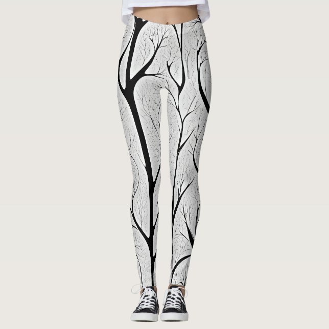 Svartvit livets träd leggings (Framsida)