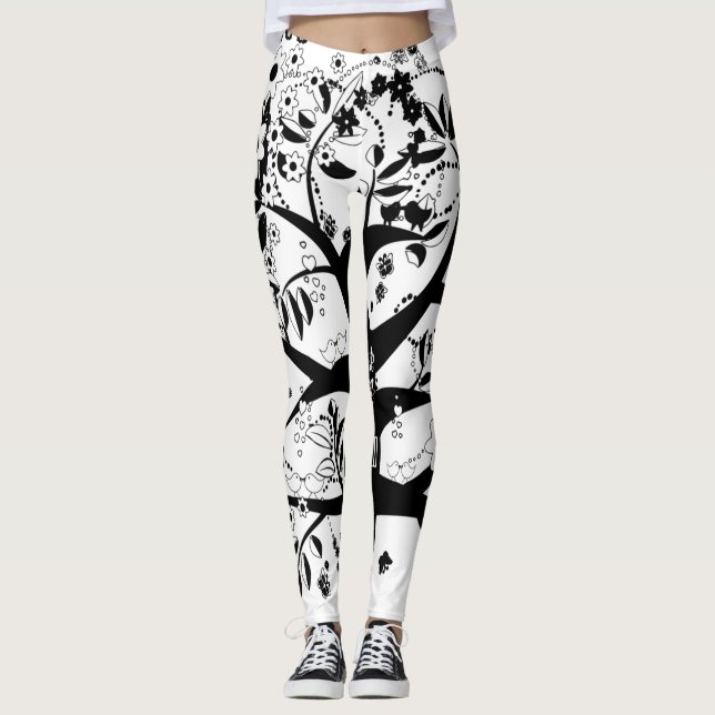 Svartvit livets träd leggings (Framsida)