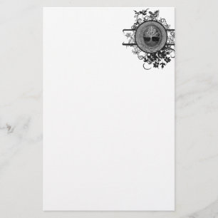 Svartvit livets träd med blommor brevpapper