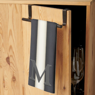 Svartvit Lodrät Rand Gothic Monogram Kökshandduk