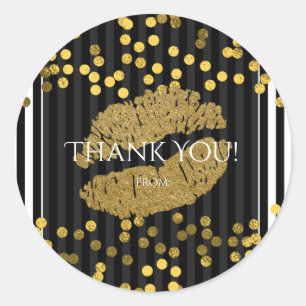 Svartvit Lodrät Rand Guld Läppar Kiss Runt Klistermärke