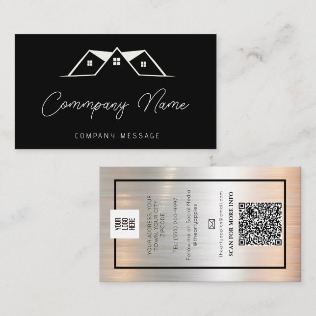 Svartvit Logotyp för reparations- och underhållstj Visitkort (Fram/baksida)