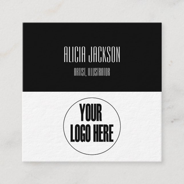 Svartvit Logotyp i block Färg, Geometric Minimalis Fyrkantigt Visitkort (Framsida)