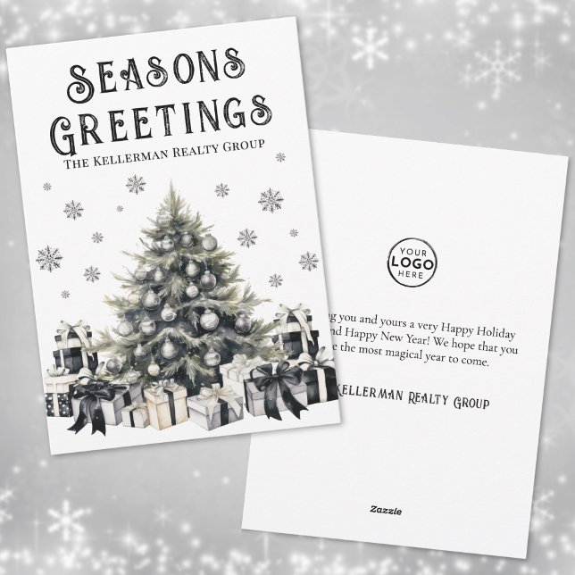Svartvit Logotyp - jul, arbete Julkort (Black White Logo Business Christmas Holiday Card)
