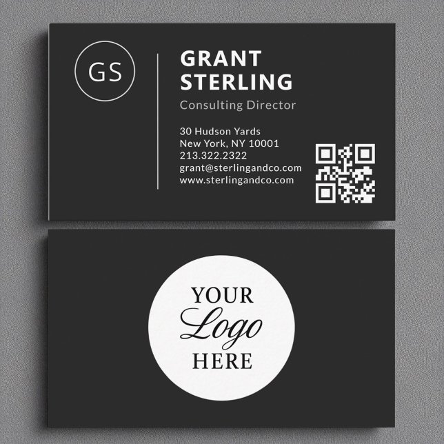 Svartvit Logotyp - minimalistisk Professionell QR- Visitkort (Skapare uppladdad)