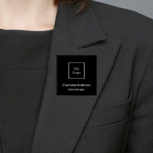 Svartvit logotyp namn bricka knapp