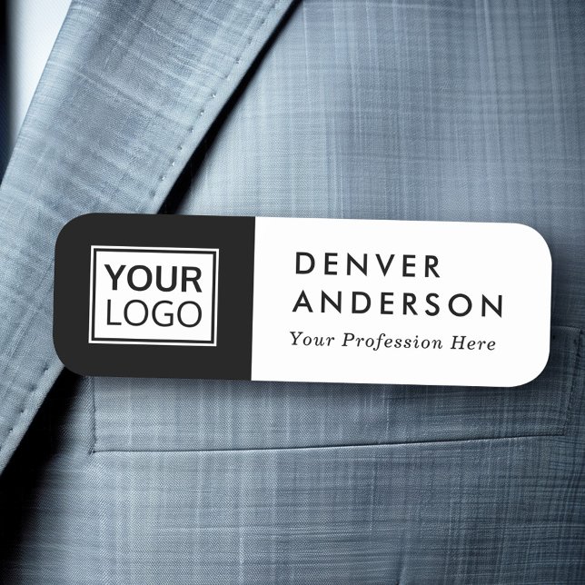 Svartvit logotyp, namn och titel modern anpassning namnbricka (Black and white custom logo, name and title modern name tag)