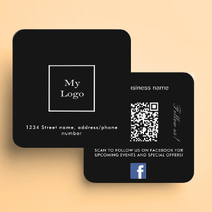 Svartvit logotyp QR-kod Facebook följer med oss Fyrkantigt Visitkort