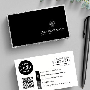 Svartvit Logotyp QR-kod Silver Gräns Bakery Visitkort