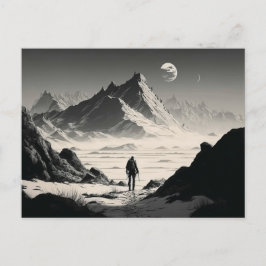 Svartvit lone Hiker i ökenbergen Vykort